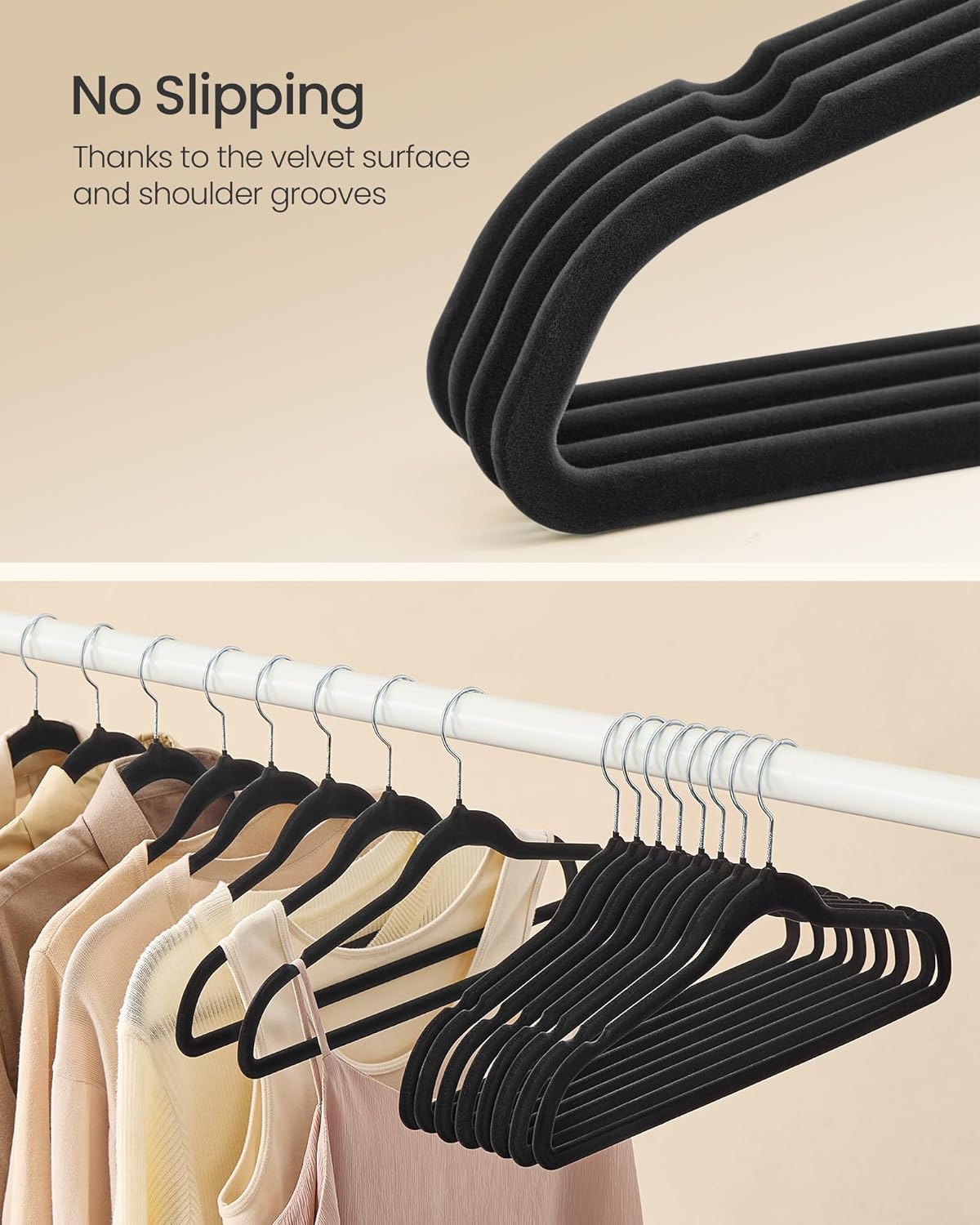SONGMICS Velvet Hangers - 60 Pack Non-Slip Clothes Hangers with Silver Swivel Hooks | Slim Heavy-Duty Black