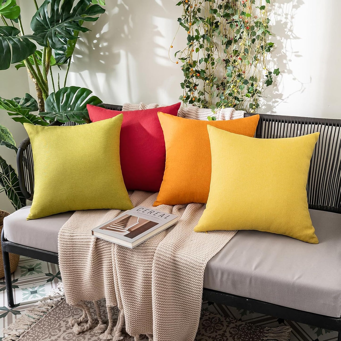 MIULEE Decorative Outdoor Throw Pillow Covers - Waterproof Faux Linen Cushion Cases | 20x12 Inch, Pumpkin Orange (Pack of 2)