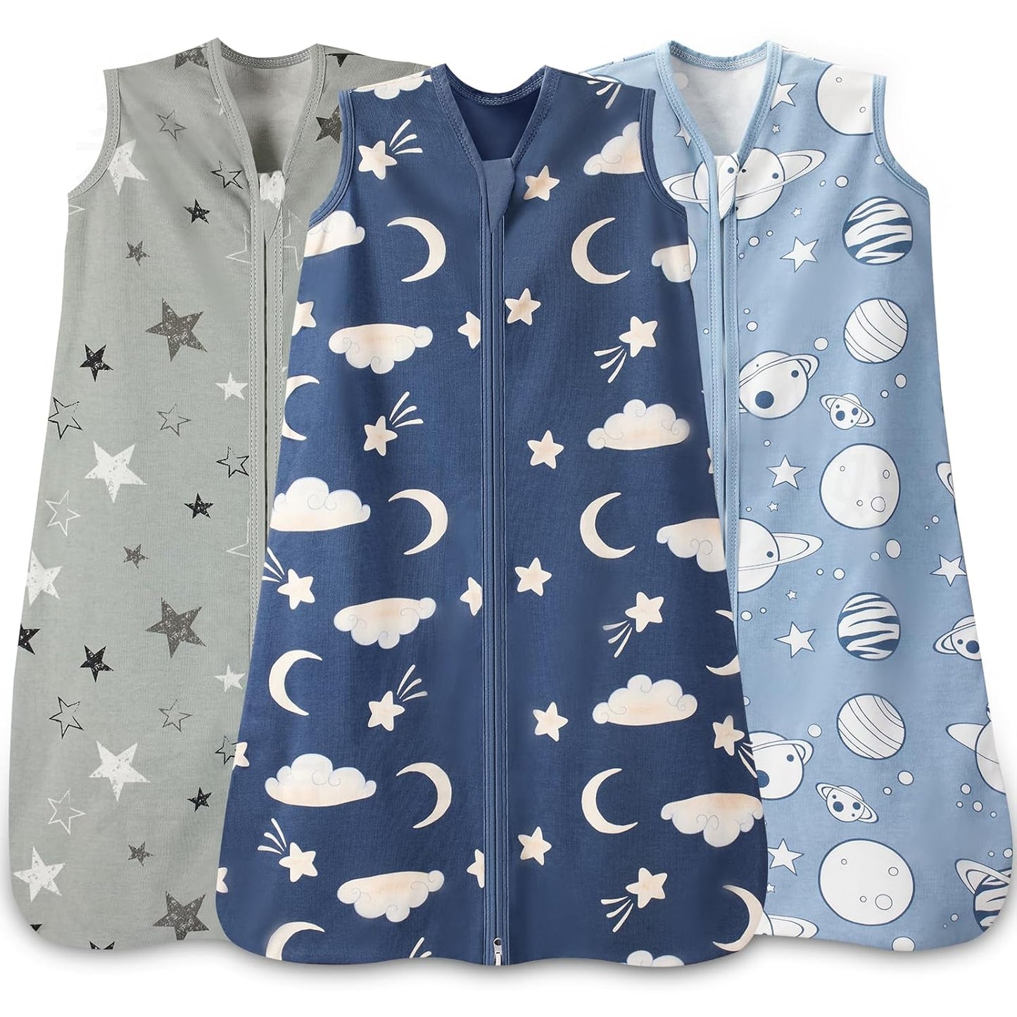 Skiennix Baby Sleep Sack - 100% Cotton Wearable Blanket | 0.5 TOG, 2-Way Zipper, 3-Pack for 12-18 Months