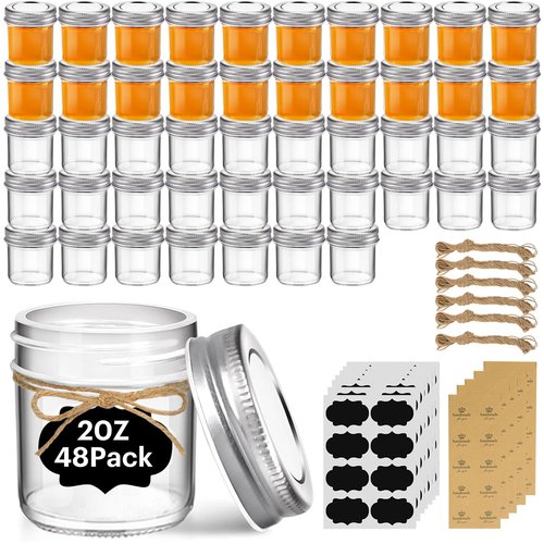 ComSaf Small Mason Jars 8oz - 16 Pack, Regular Mouth Mason Jar with Lids and Seal Bands, Glass Half Pint Canning Jar for Spice, Jam, Honey, Pickle, Dessert, Shower Wedding Favors, DIY Candles Decor