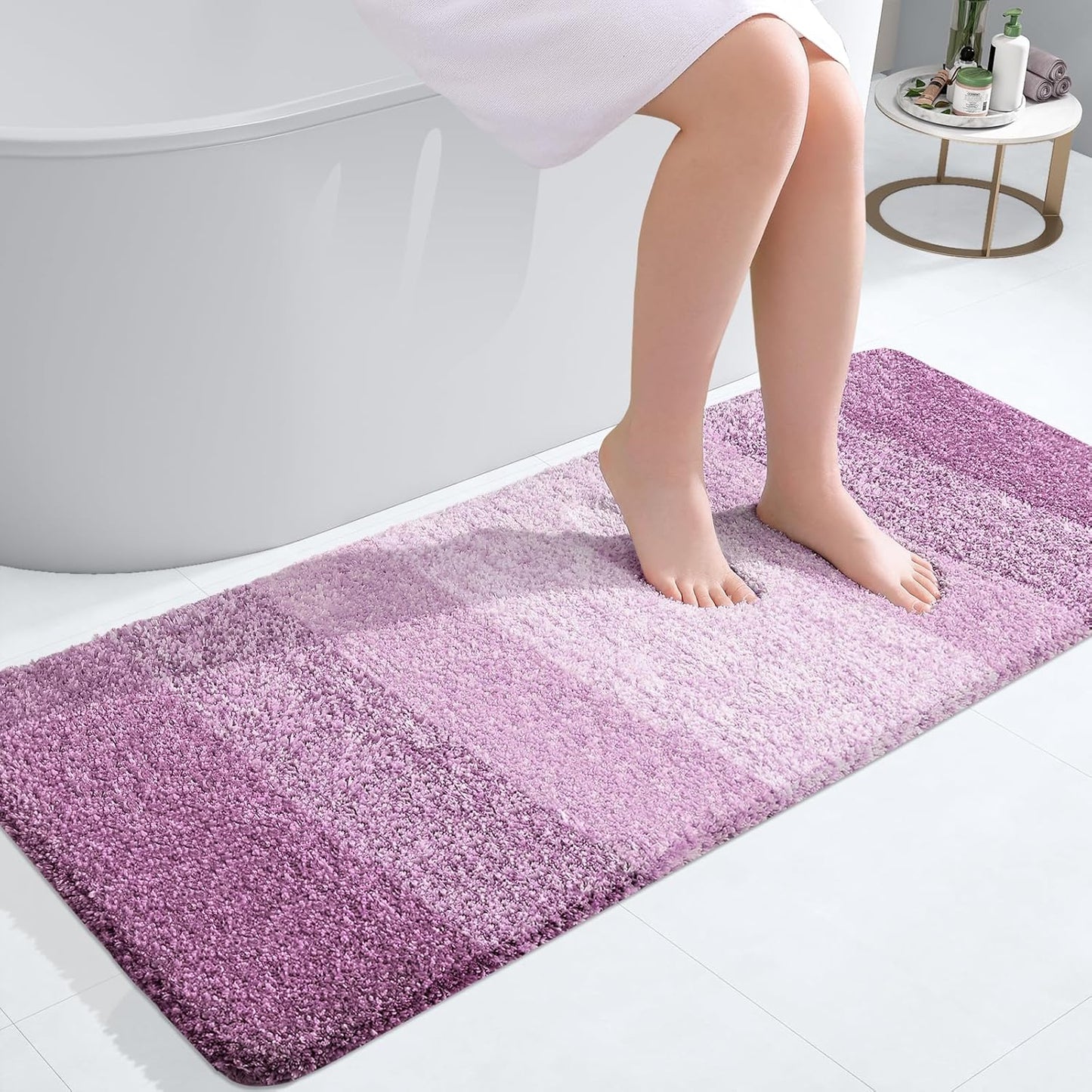 OLANLY Bathroom Runner Rugs - Extra Soft Microfiber Bath Mats | Quick Dry, Washable, 47x20, Pinkish-Purple