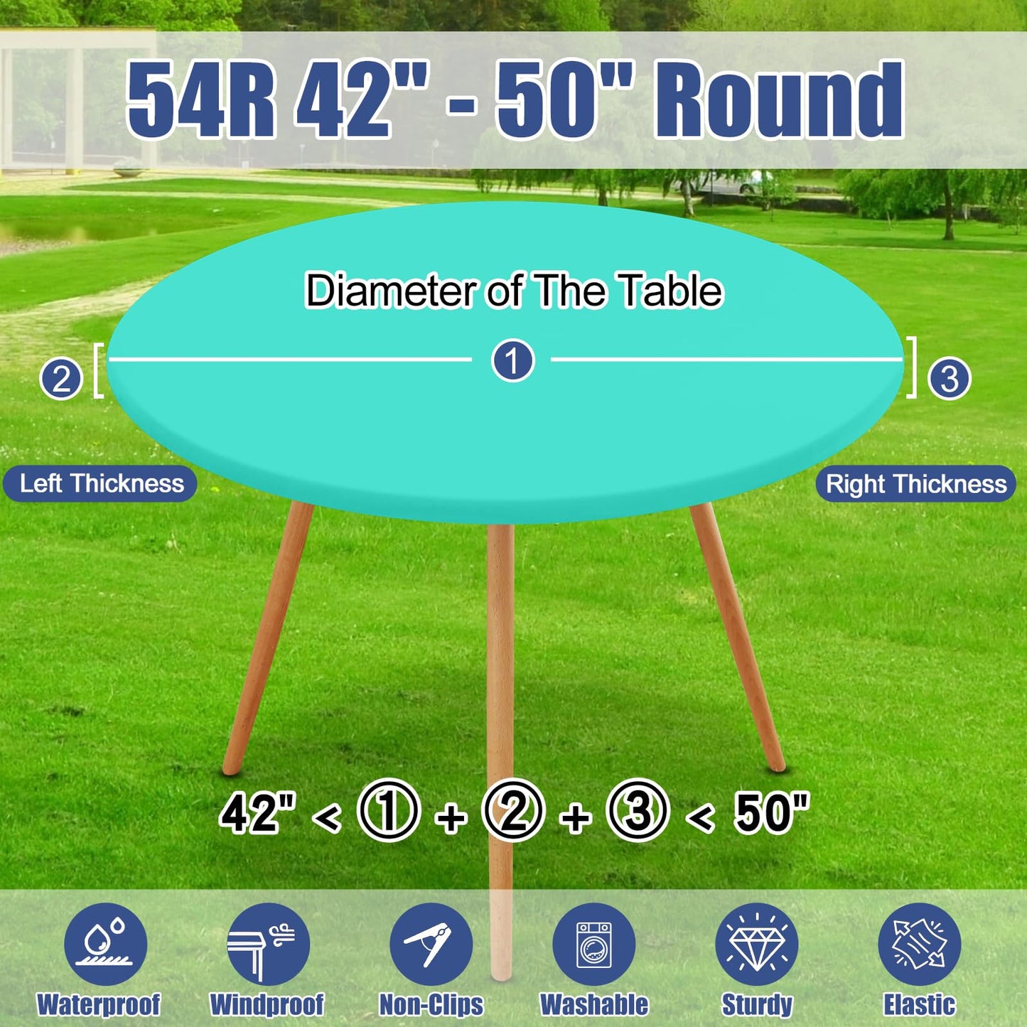 Moosfor Round Spandex Tablecloth, Elastic Fitted Waterproof Tablecloths for 42"-50" Tables, Stretch Washable Picnic Table Cover for Camping, Dining, Indoor and Outdoor,Aqua Blue