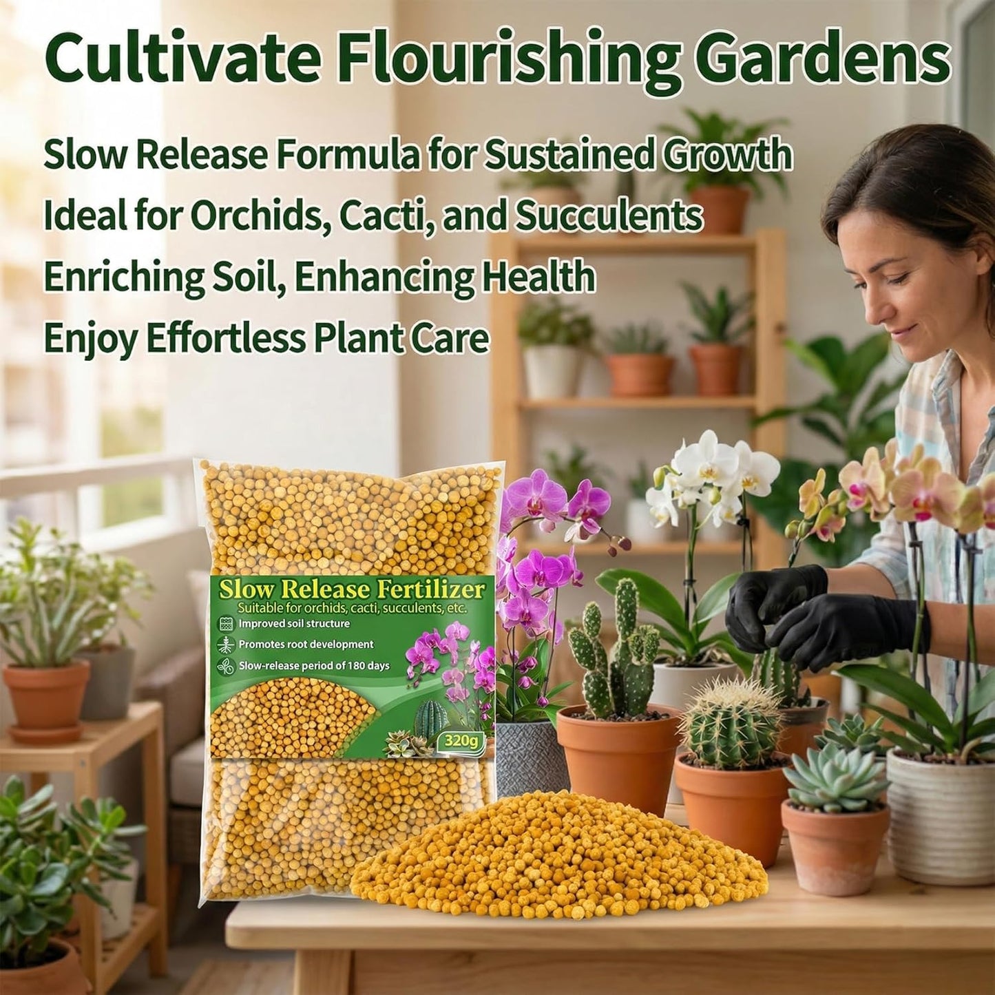 Rainflow Organic Plant Food - All-Purpose Slow Release Fertilizer for Succulents, Cactus & Orchids | 11.28 Oz
