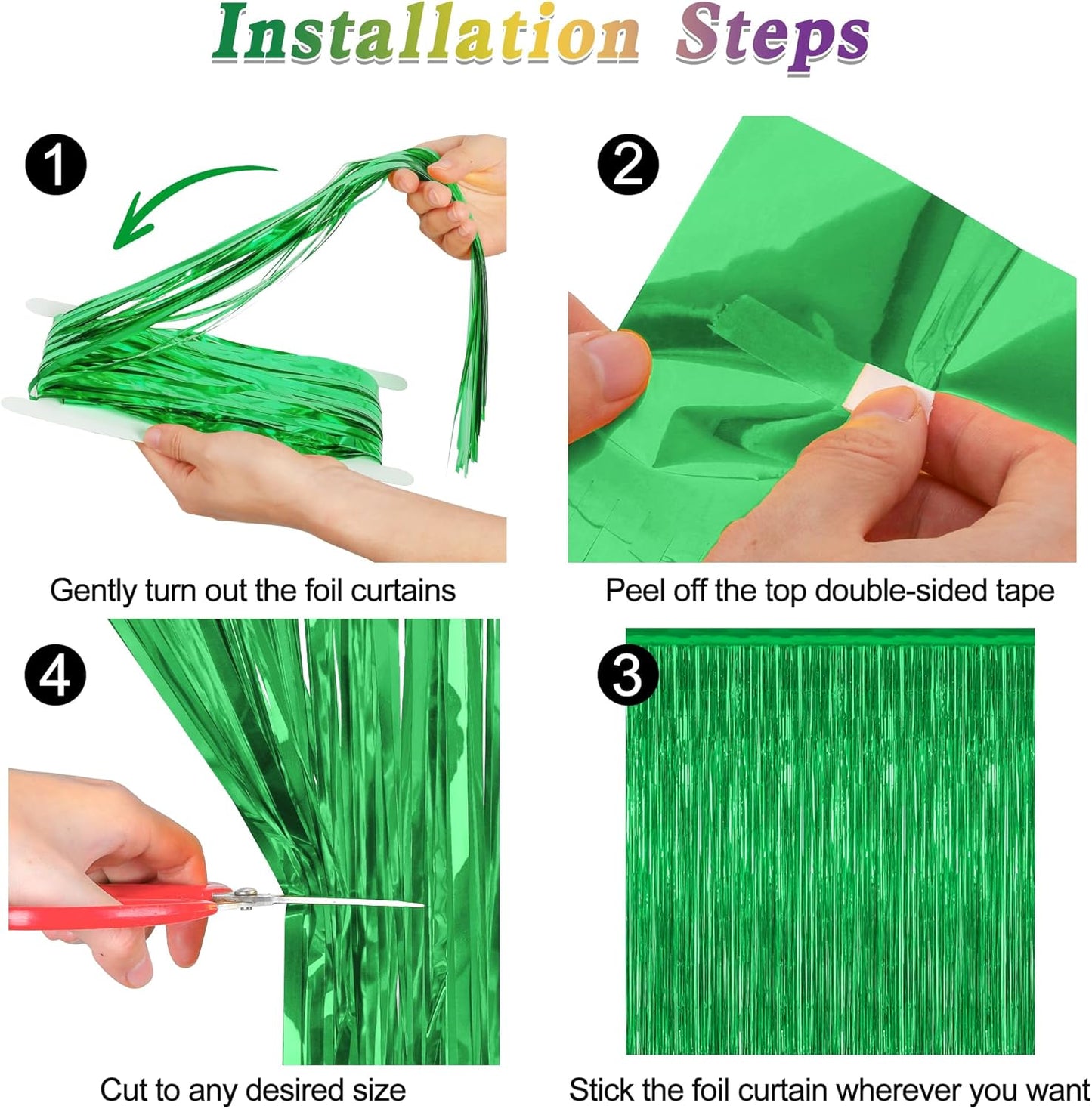 Skiennix 8 Pack Green Streamers - 3.28 FT x 7.05 FT Dinosaur Backdrop & Metallic Tinsel Curtains | Jungle Party Decor