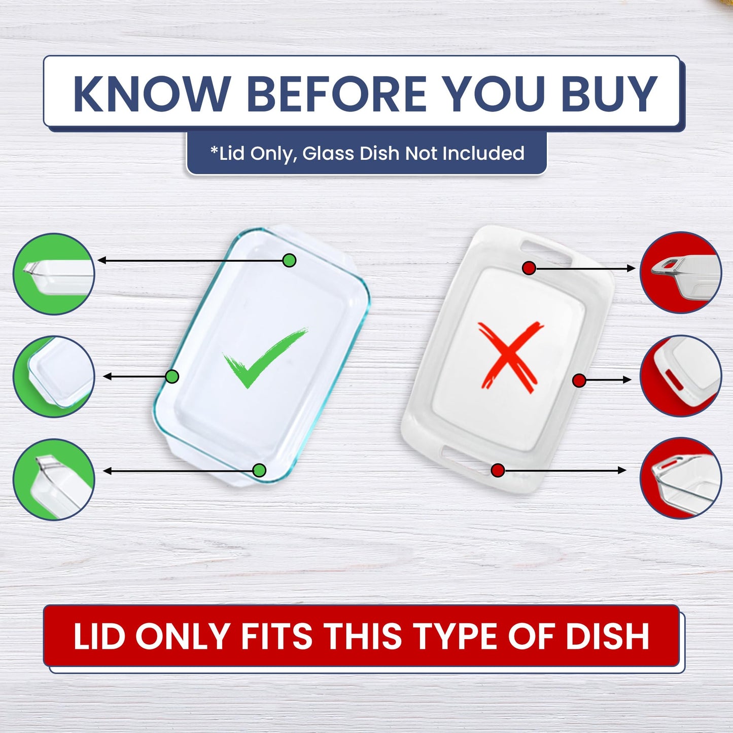 Replacement Lid fits Pyrex 9x13 233 Glass Casserole Baking Dish Container with Tab Handles, for 3-Quart Model 233-PC (Navy)