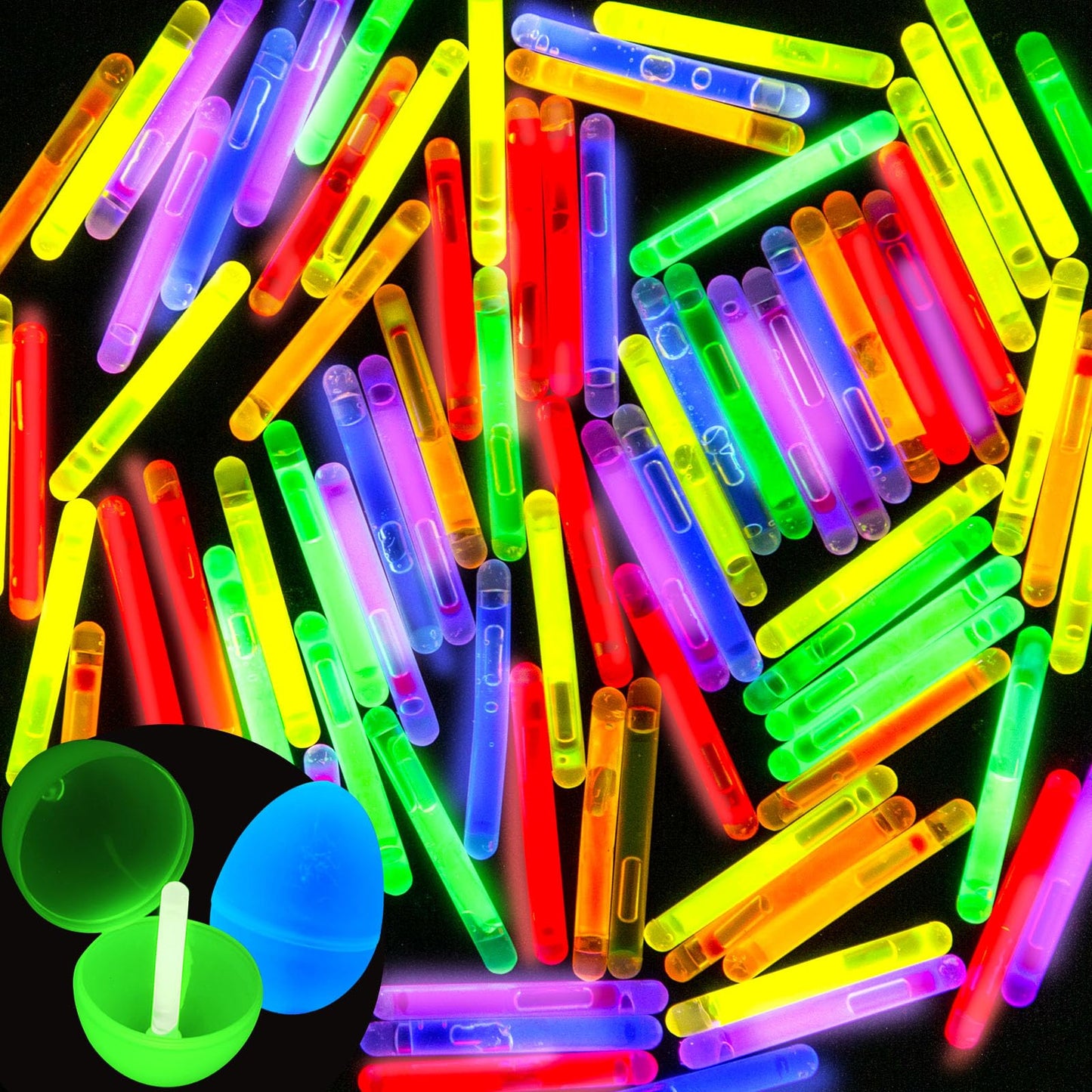 AMOR PRESENT 200 PCS Mini Glow Sticks, Glow in The Dark Small Sticker for Easter Eggs Fillers Hunt Game Party Decor Easter Basket Stuffers Weddings Classroom Decorations Prizes