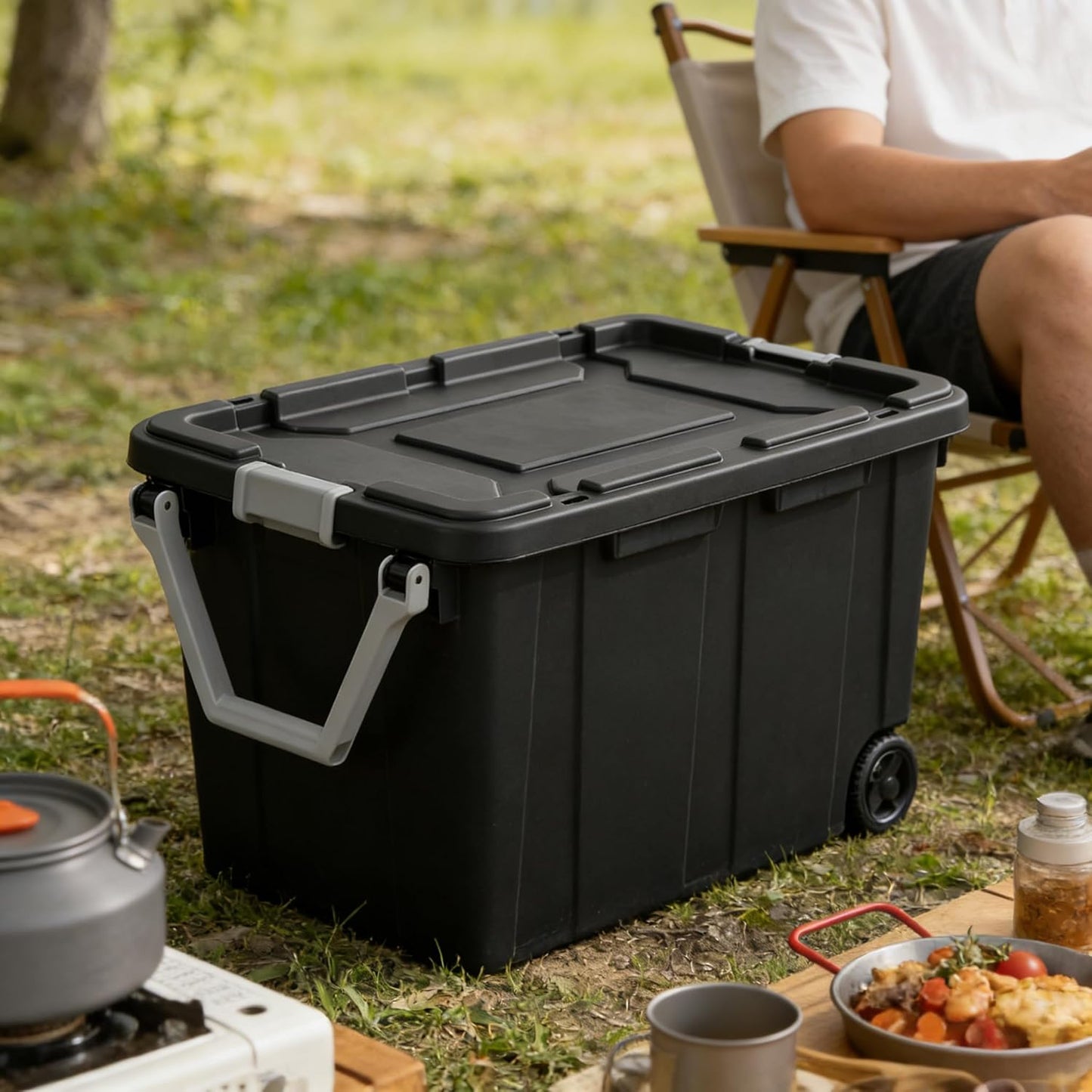 40 Gallon Storage Bins with Lids by [Brand Name] - Extra Large Tote with Wheels for Attic, Basement & Closet | Dark Gray