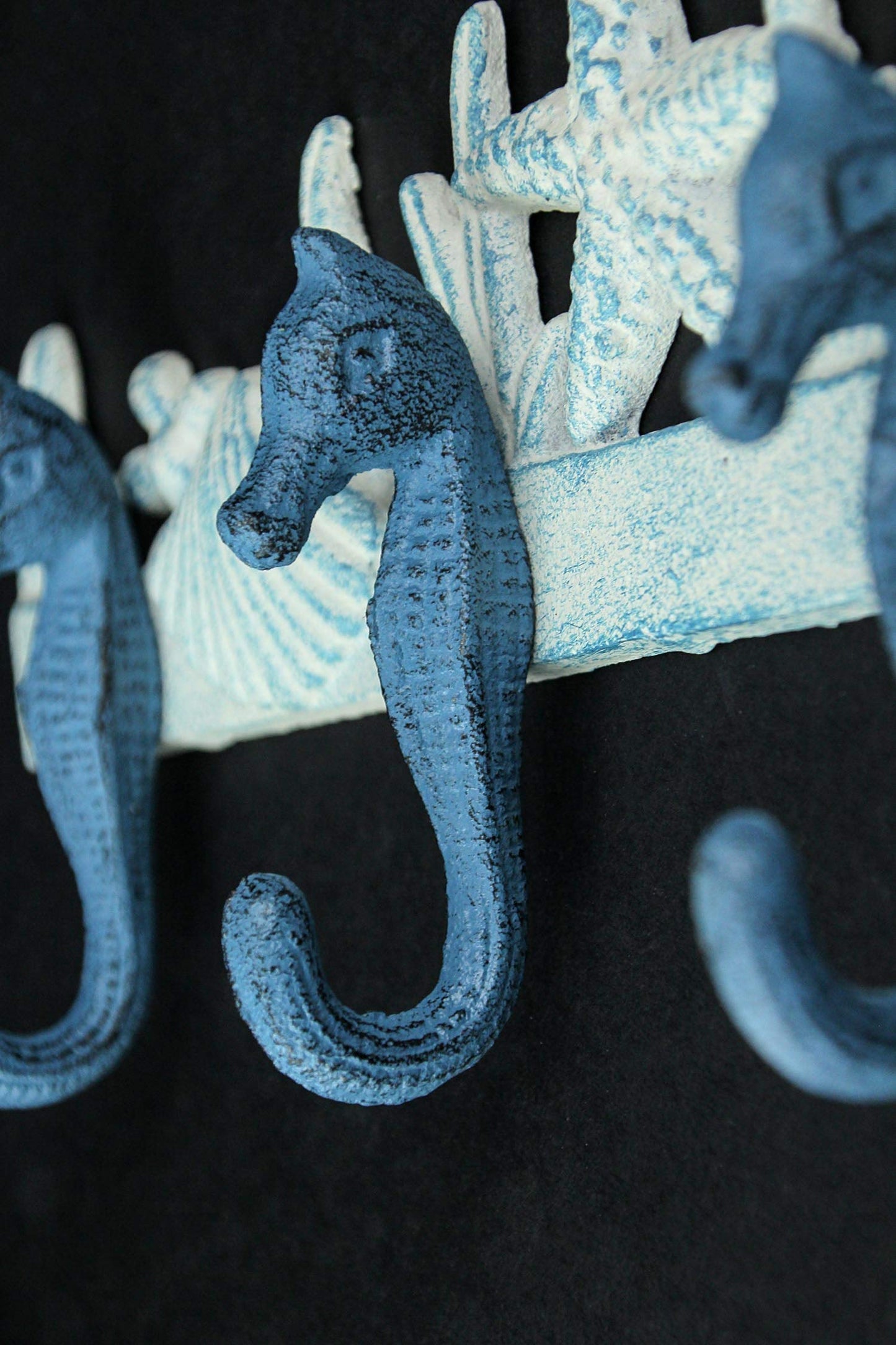Zeckos Enchanting Blue and White Cast Iron Seahorse Nautical Sea Life Decorative Wall Hook, Towel Hanger or Coat Rack - Perfect Beach Home and Coastal Accent