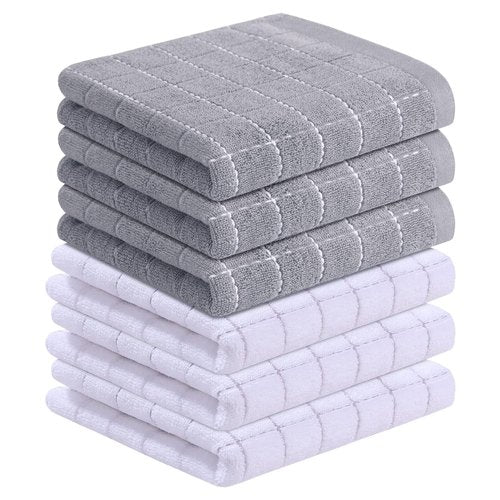 Homaxy 100% Cotton Terry Kitchen Towels(White and Light Grey, 13 x 28 Inches), Checkered Designed, Soft and Super Absorbent Dish Towels, 6 Pack
