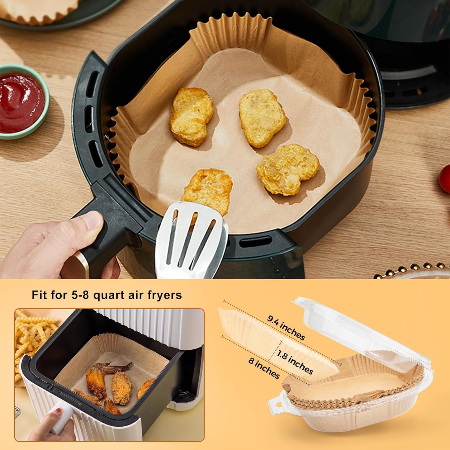 Air Fryer Liners | 200 Pcs Unbleached Parchment Paper, Non-Stick & Waterproof for 5-8 QT Baskets