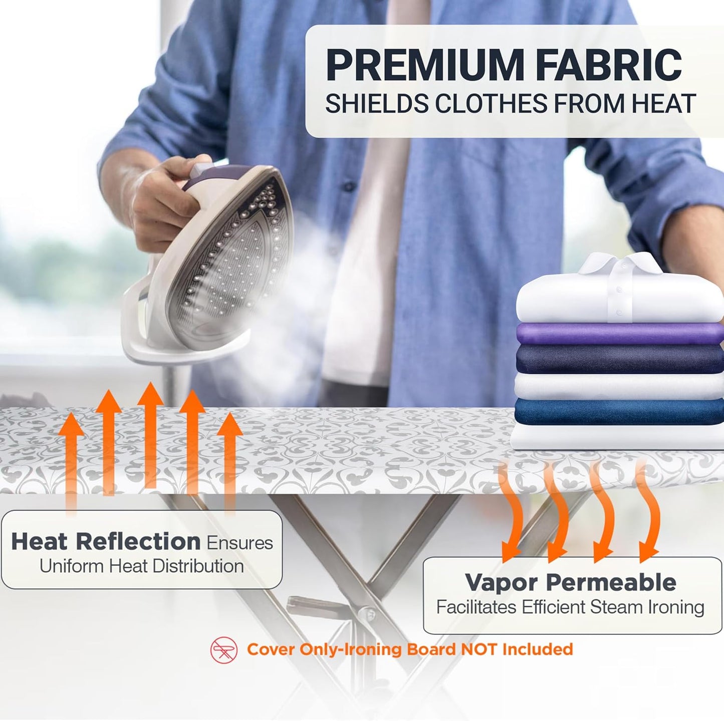UniSimp Ironing Board Cover - Extra Thick Natural Cotton, Scorch Resistant, 15"x54" Size, Heatproof Ash