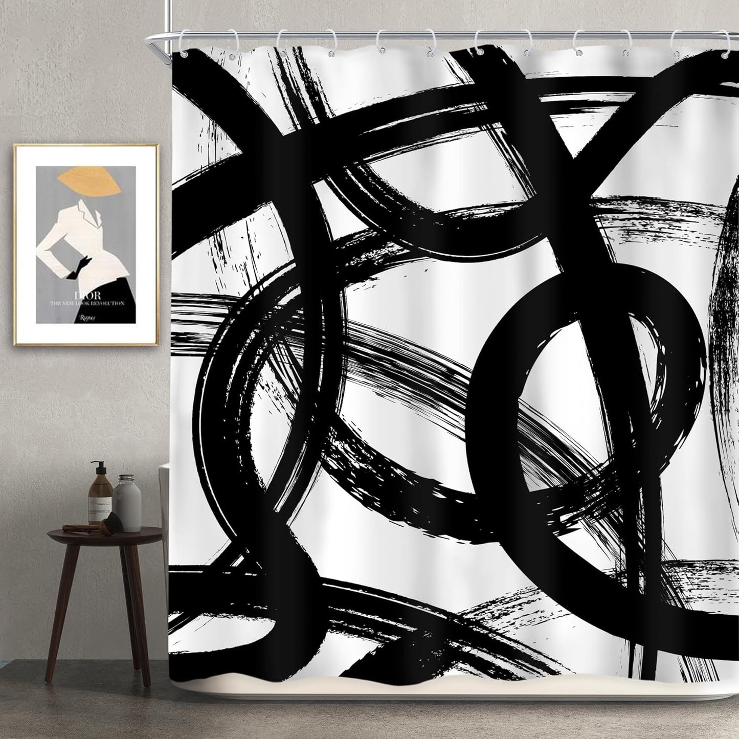 Newsely Black & White Abstract Shower Curtain - Modern Minimalist Design | 60"x72" Waterproof Bath Decor