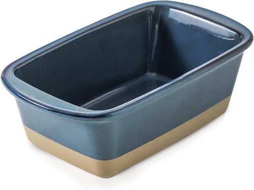 HVH Ceramic Loaf Pan - 9 x 5 Inch Rectangular Baking Dish for Farmhouse Style Bread (Blue)