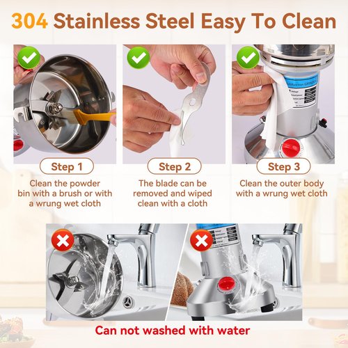 Electric Grain Mill Grinder - 2000W High-Speed 750g 304 Stainless Steel Professional Grain Mill & Spice Grinder for Kitchen and Coffee Shop - Grinds Grains, Coffee, and Dry Spices with Easy Operation