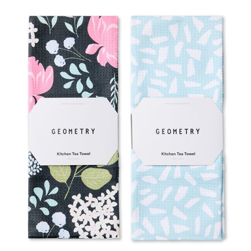 GEOMETRY Kitchen Tea Towels - Quick Dry Microfiber Dish Towels for Kitchen Pretty Petals, 18" x 30" 2 Pack
