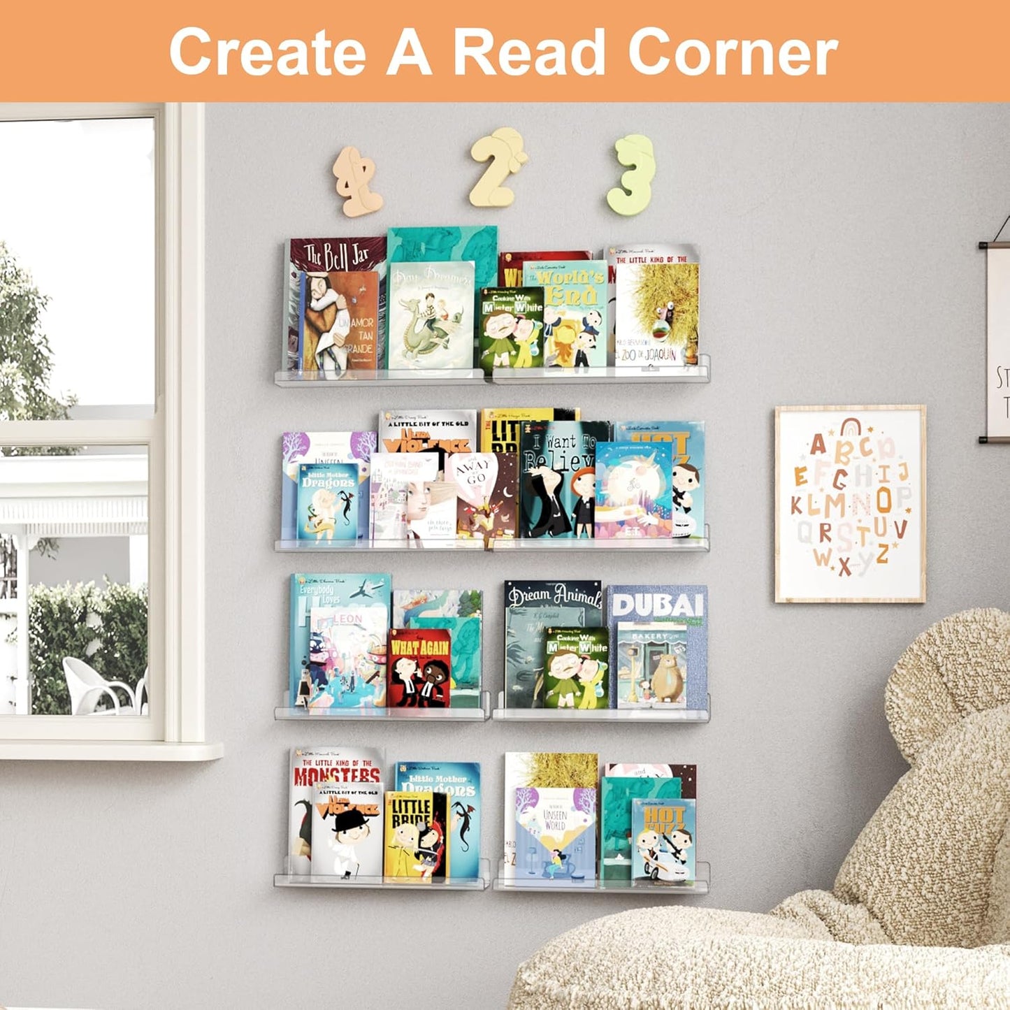 Upsimples 10 Pack Acrylic Shelves - Clear Wall Organizer for Toys, Perfume & Books | 15" Display Shelf