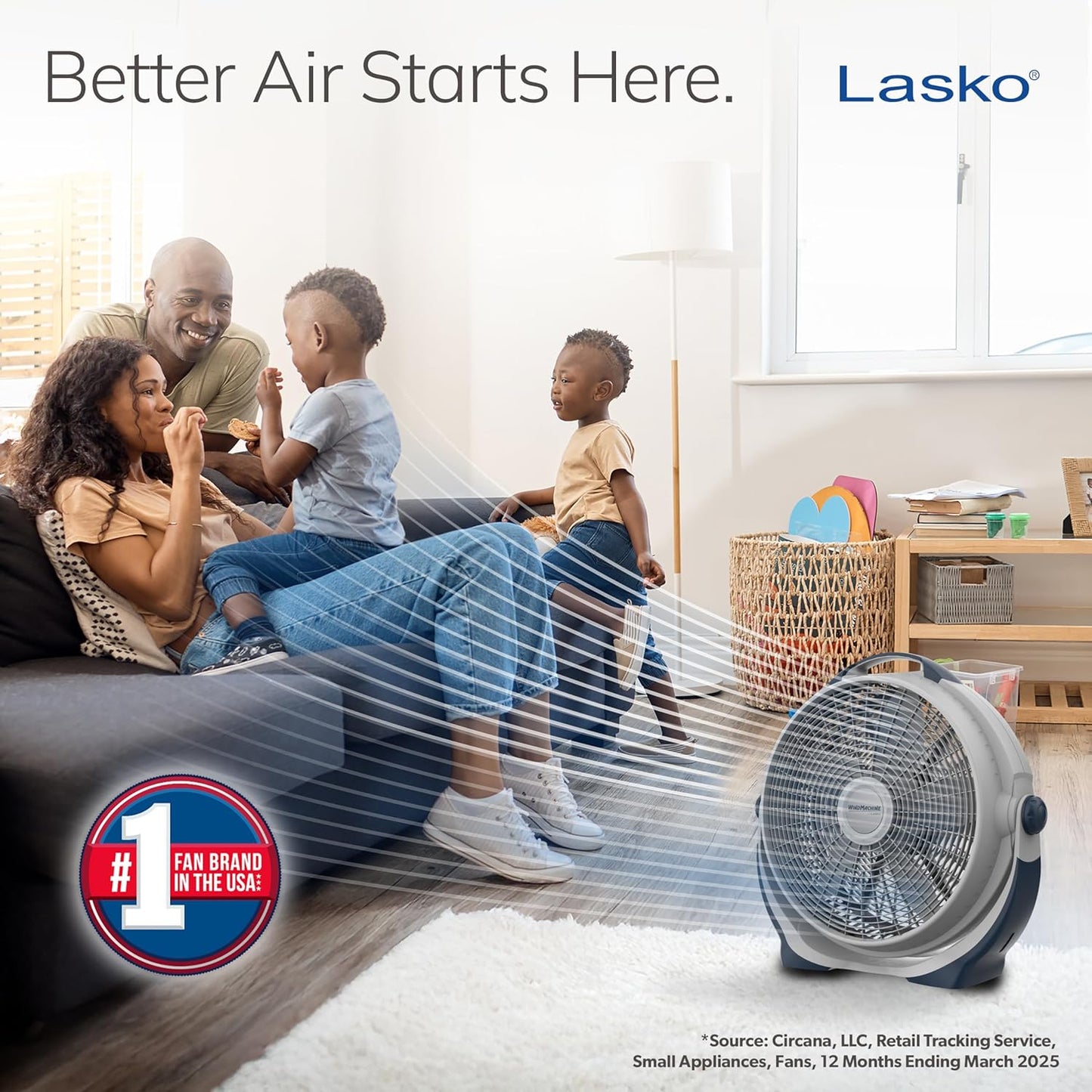 Lasko Wind Machine Fan - Powerful 20" Air Circulator with 3 Speed Settings | Sleek Gray Design