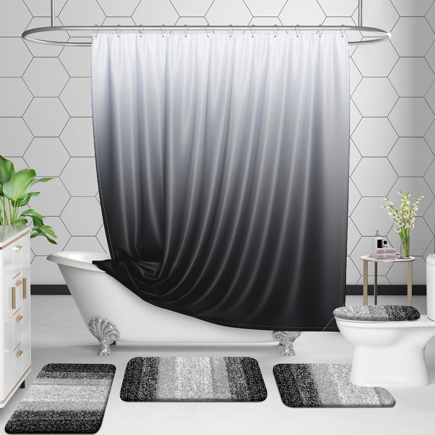 OLANLY Bathroom Rug Set - Soft Absorbent Microfiber Mats & U-Shaped Toilet Rug | Non-Slip, Black (24"x16" + 24"x20")