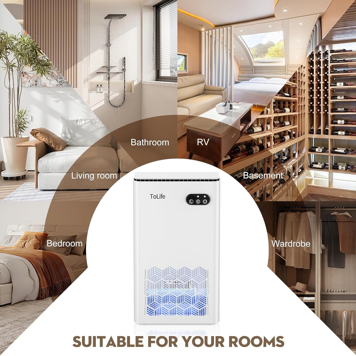 ToLife Dehumidifier - 1000 Sq.Ft. Home Dehumidifier with 95 OZ Tank & Auto Shut Off | White/Black