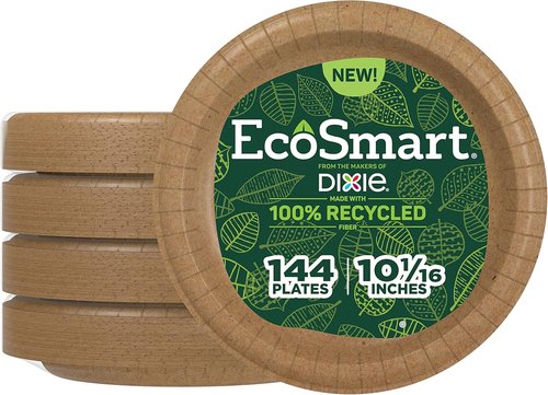 Dixie EcoSmart 100% Recycled Fiber Paper Plates - Large 10-Inch, 144 Count for All Meals
