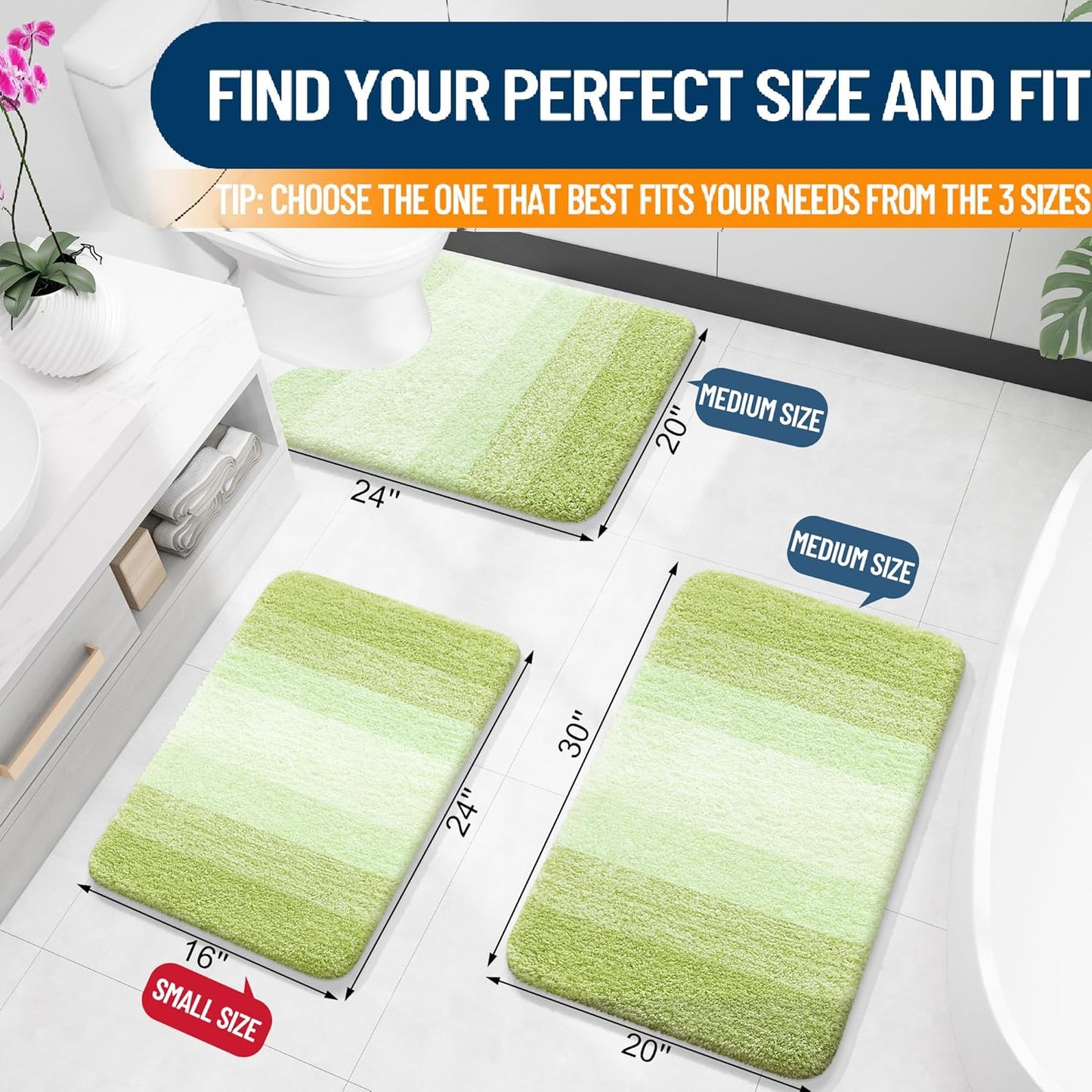 OLANLY Microfiber Bath Rugs - Extra Soft & Absorbent | 24x16 Light Green Quick-Dry Mats