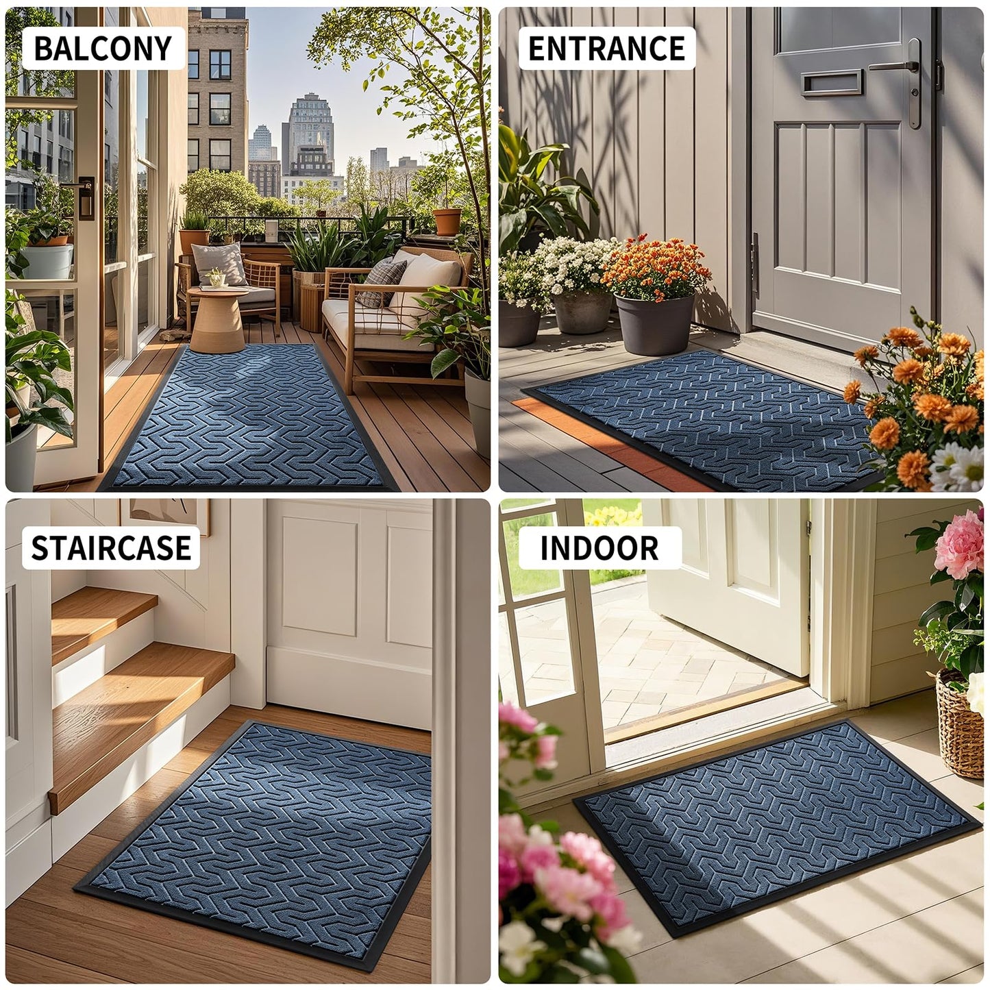 Yimobra Front Door Mat Outside Entrance, 47x32 Waterproof Outdoor Indoor Welcome Mats, Heavy Duty Doormat, Low Profile, Non Slip Garge Porch Entryway Mat, Easy Clean, Blue