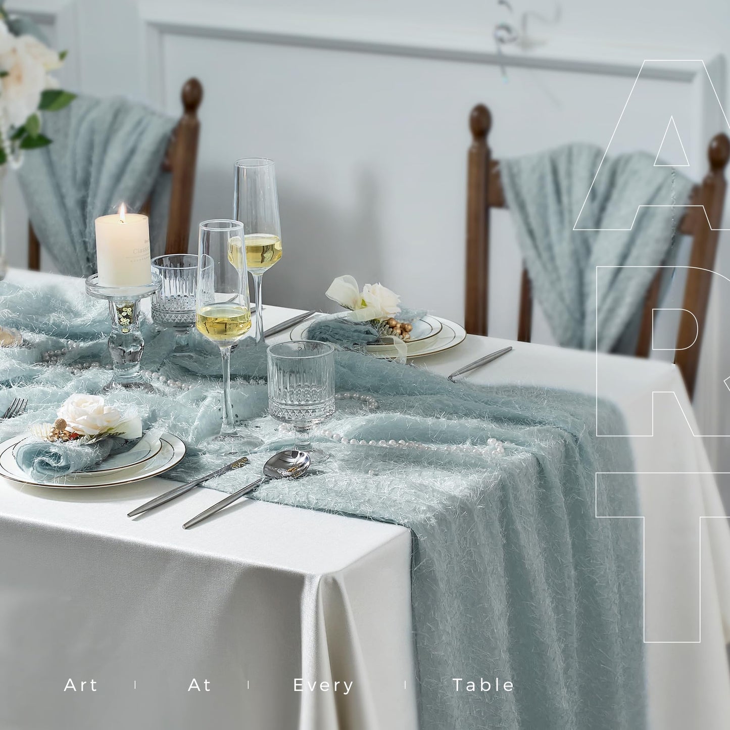 Leetaltree Dazzle Table Runner (Slate Blue, 1 Pack) - Luxury Fringe Appliqué Raised Linear Sparkle - Iridescent Elegant Gift Set for Wedding, Christmas, Tree Skirt, Birthday, Holiday & Home Decor