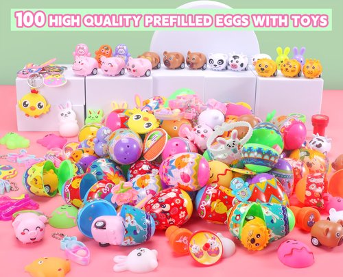 Fumogym 100PCS Unique & Colorful Prefilled Easter Eggs with Novelty Toys, Filling Treats, Easter Eggs Hunt, Basket Stuffers Fillers, Theme Party Favor, Classroom Prize