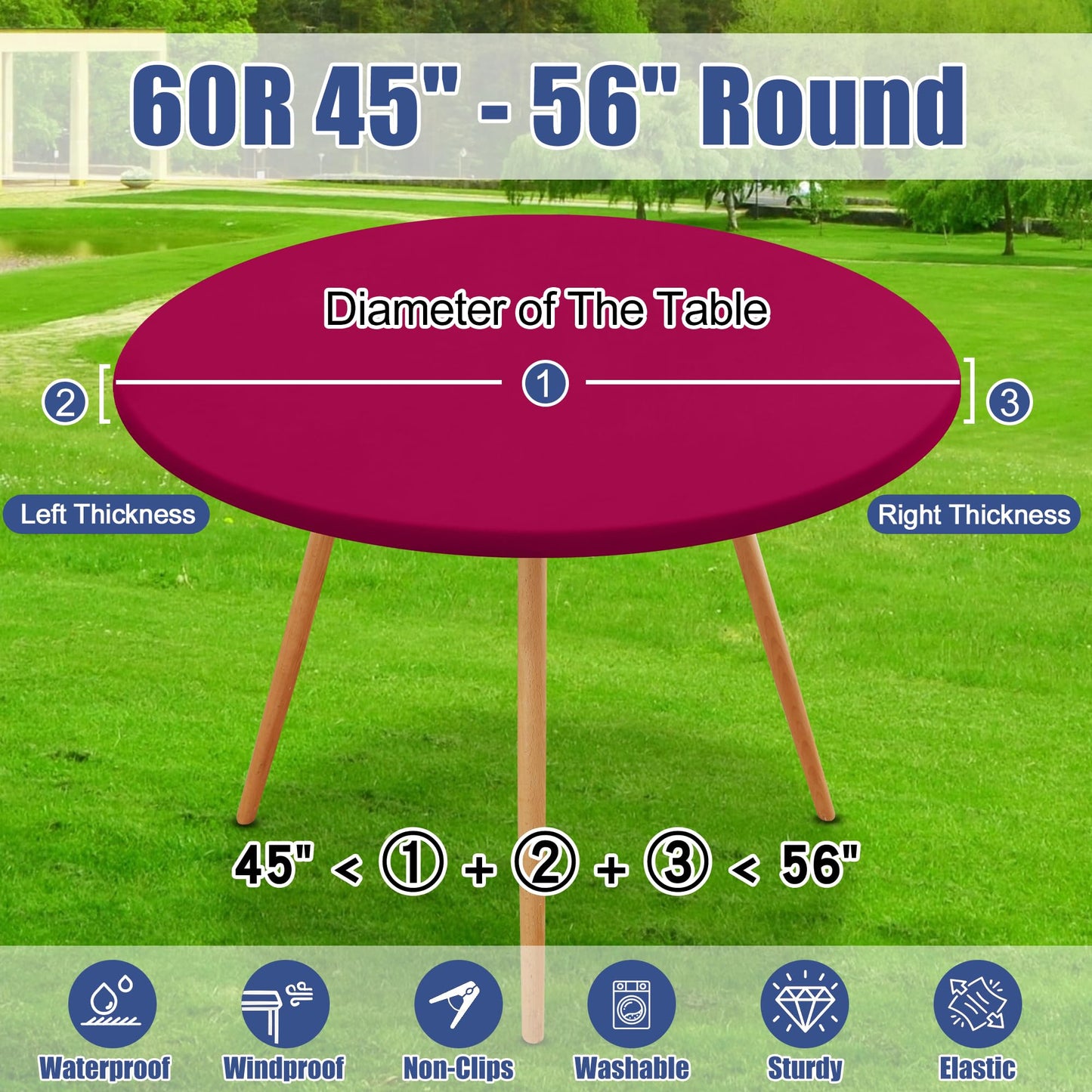 Moosfor Round Spandex Tablecloth, Elastic Fitted Waterproof Tablecloths for 45"-56" Tables, Stretch Washable Picnic Table Cover for Camping, Dining, Indoor and Outdoor, Fuchsia