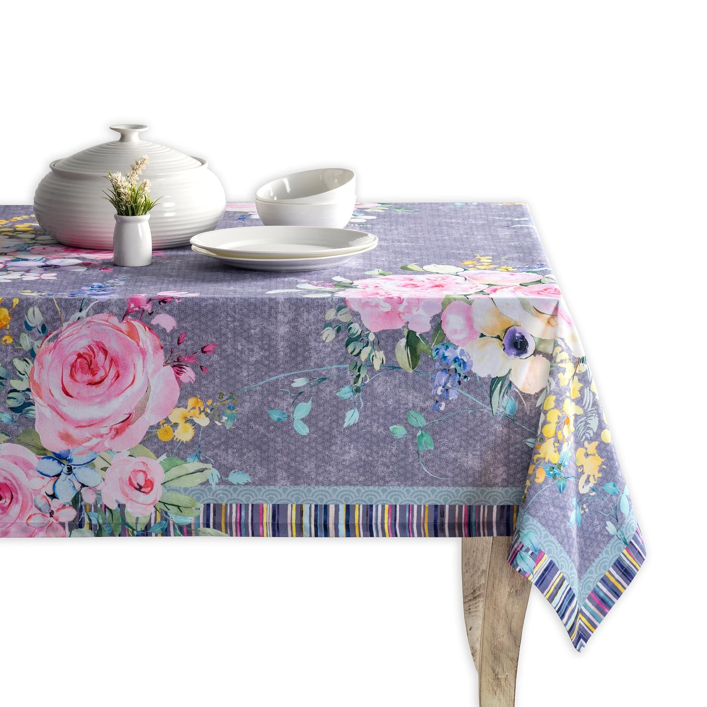 Maison d' Hermine Table Cloth Rectangle Table 100% Cotton 54 x 72 Inches Tablecloth Reusable Decorative for Dining Kitchen Farmhouse Gifts for Mothers Day Spring Summer - Sweet Rose Lavender - Lush
