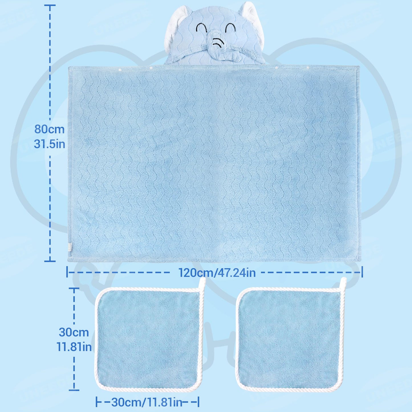 UNEEDE 2Pack Bath Hooded Towel for Kids Green and Blue,Extra Soft and Fast Drying Poncho for Toddlers,Kids Beach Hooded Towel Polyester Size 31 x 47 in,Machine Washable Poncho for Bath Beach Pool