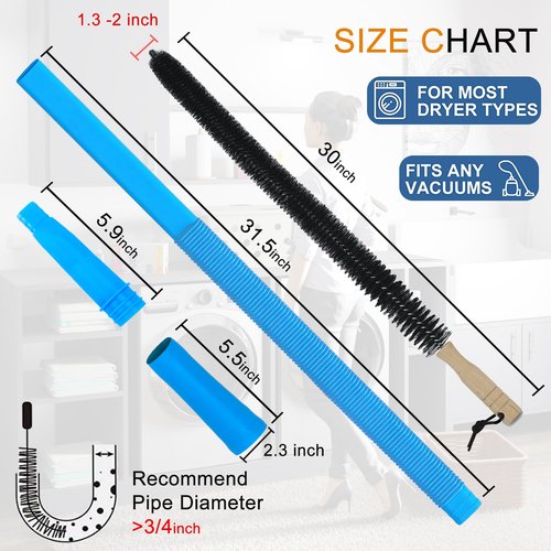 Dryer Vent Cleaner Kit Vacuum Attachment Hose and Dryer Lint Brush Vent Trap Cleaner for Cleaning Dryer Lint Remover/Blue
