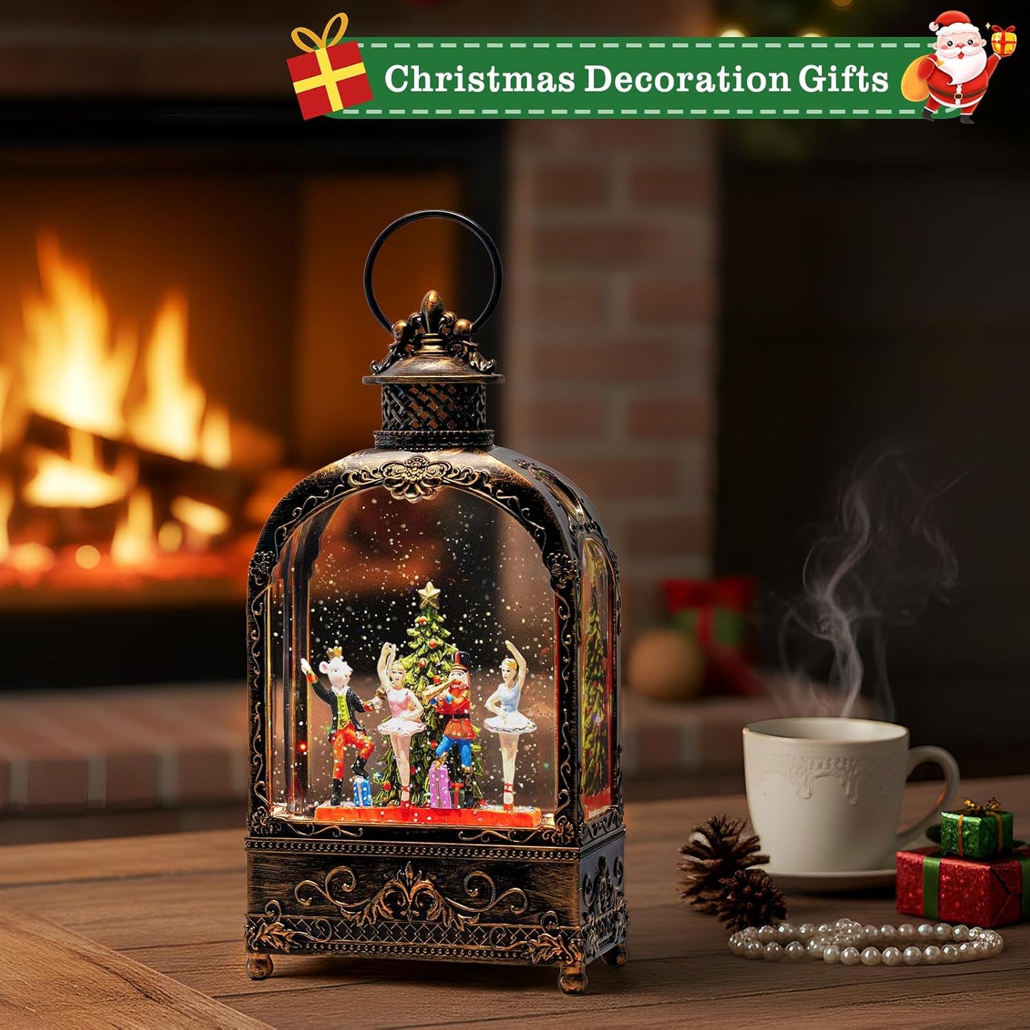 Nutcracker Christmas Snow Globe Lantern - Musical Soldier Scene | 6H Timer, USB/Battery Operated