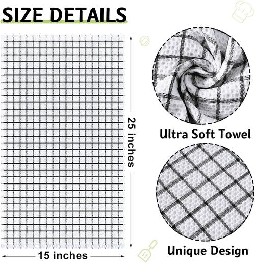 Homaxy 100% Cotton Kitchen Towels - Super Soft & Absorbent 6 Pack | 15 x 25 Inches, Black Check Design