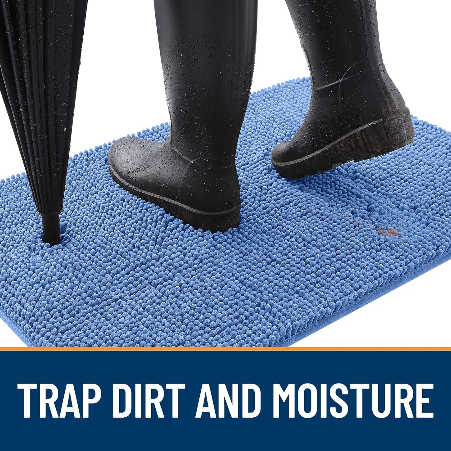 OLANLY Dog Door Mat - Absorbent Non-Slip Washable Doormat for Muddy Paws | 70x24 Cornflower Blue