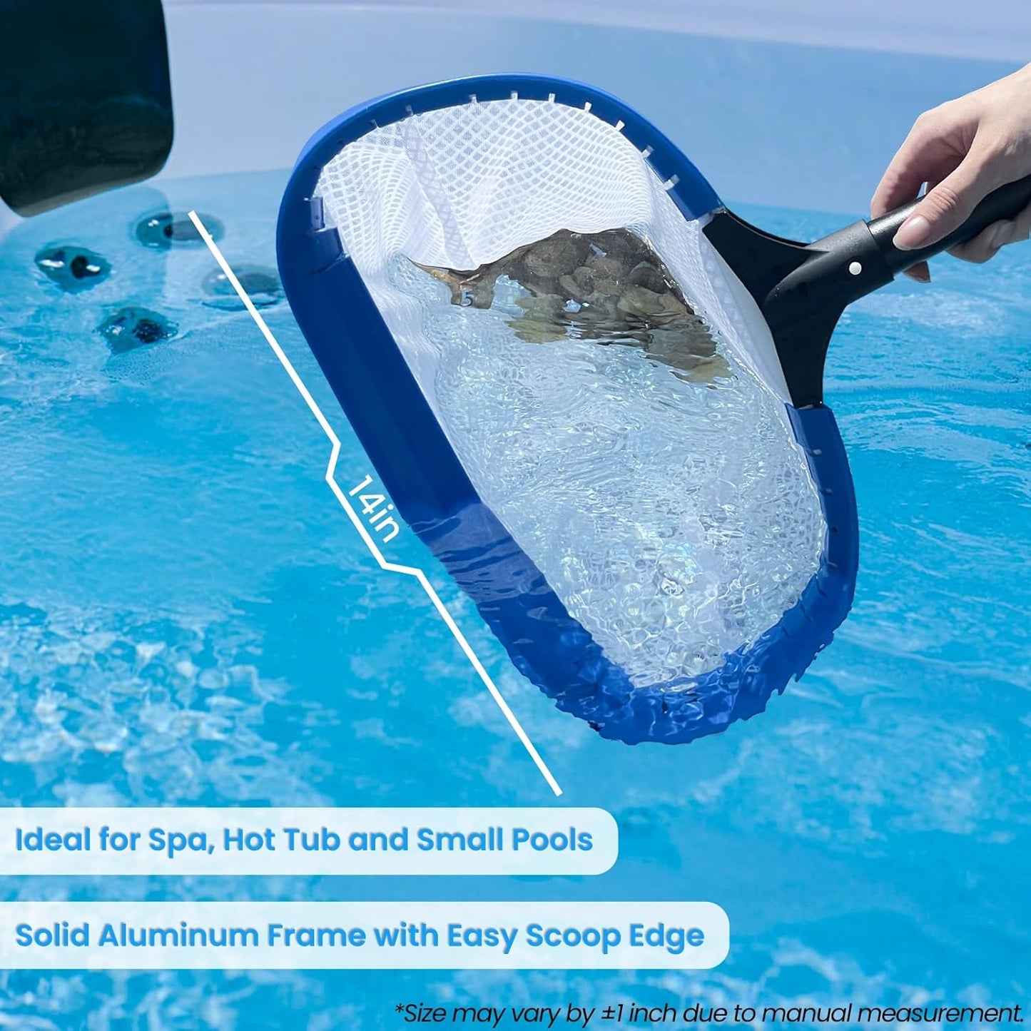 Poolvio 14" Heavy Duty Pool Skimmer Net - Aluminum Frame with Ultra-Fine Mesh for Leaves & Debris