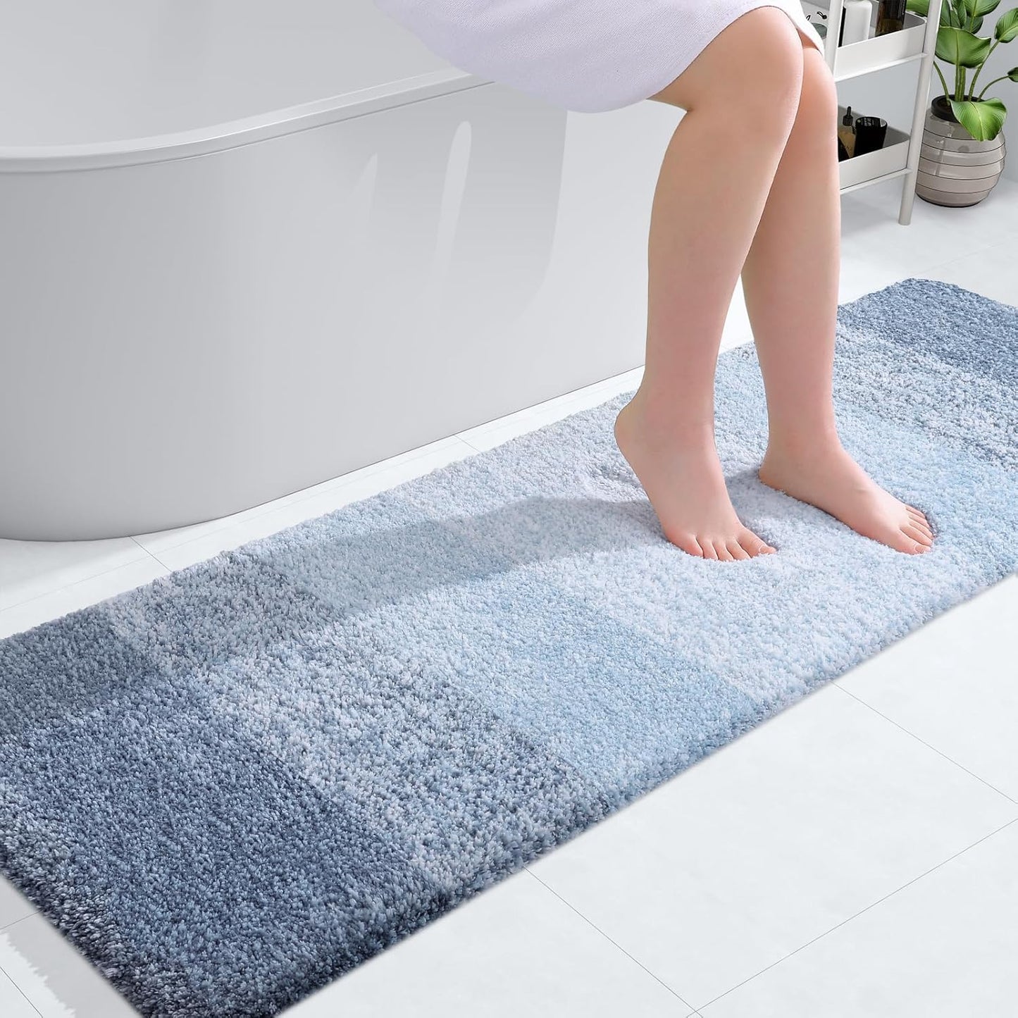 OLANLY Bathroom Runner Rug - Extra Soft Microfiber Mat, Quick Dry & Washable, 59x20 Inches, Blue