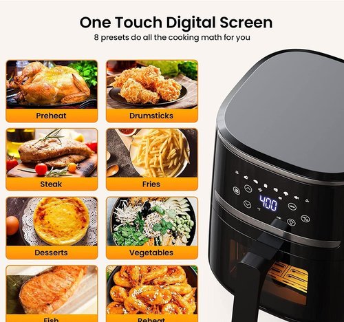 GarveeHome Air Fryer - 5 QT 8-in-1 Touch Screen Oven | Air Fry, Roast, Bake, Broil, Black