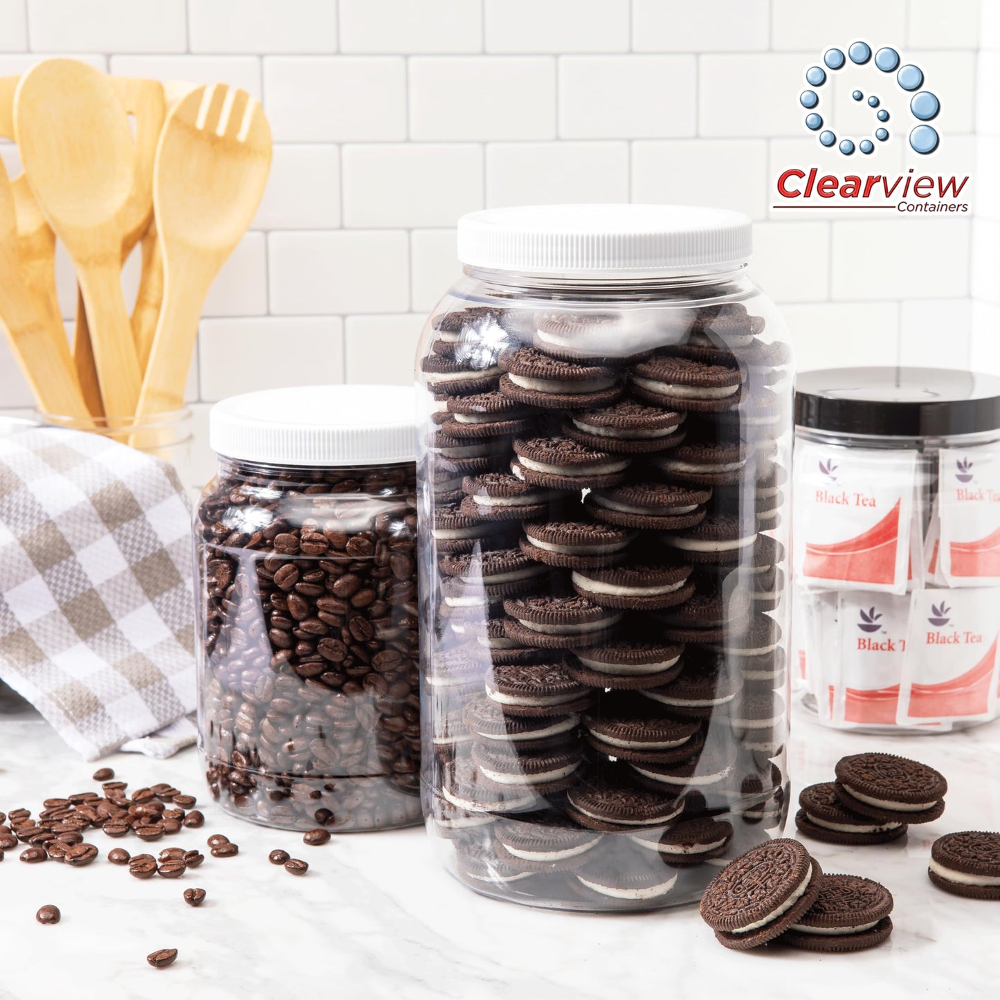 CLEARVIEW CONTAINERS Plastic Storage Jars with Leak Proof Lids, BPA Free, Hand Wash Only (64oz, 1PK White)