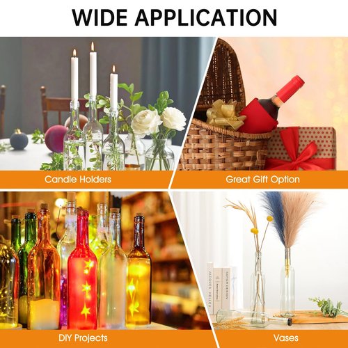 HINGWAH 16oz Clear Glass Wine Bottles with Cork Lids and PVC Shrink Capsules, 500ml Capacity, Ideal for Wines, Liquor, Juices, Homemade Lemoncello, Olive Oil, Sauces, Oils, Decorative Items (8 Pack)
