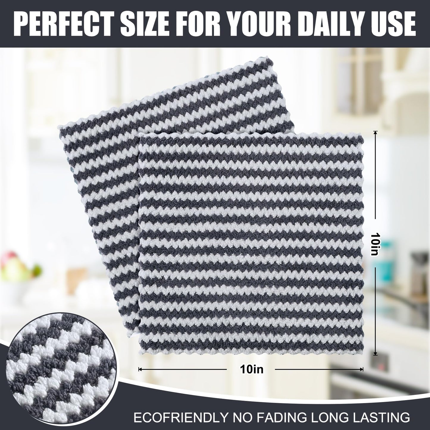 Homaxy 12 Pack Kitchen Dish Cloths, Ultra Soft and Absorbent Dish Towels, Reusable Fast Drying Microfiber Cleaning Cloth, Coral Velvet Wave Design No-lint, 10 x 10 inches, Dark Grey