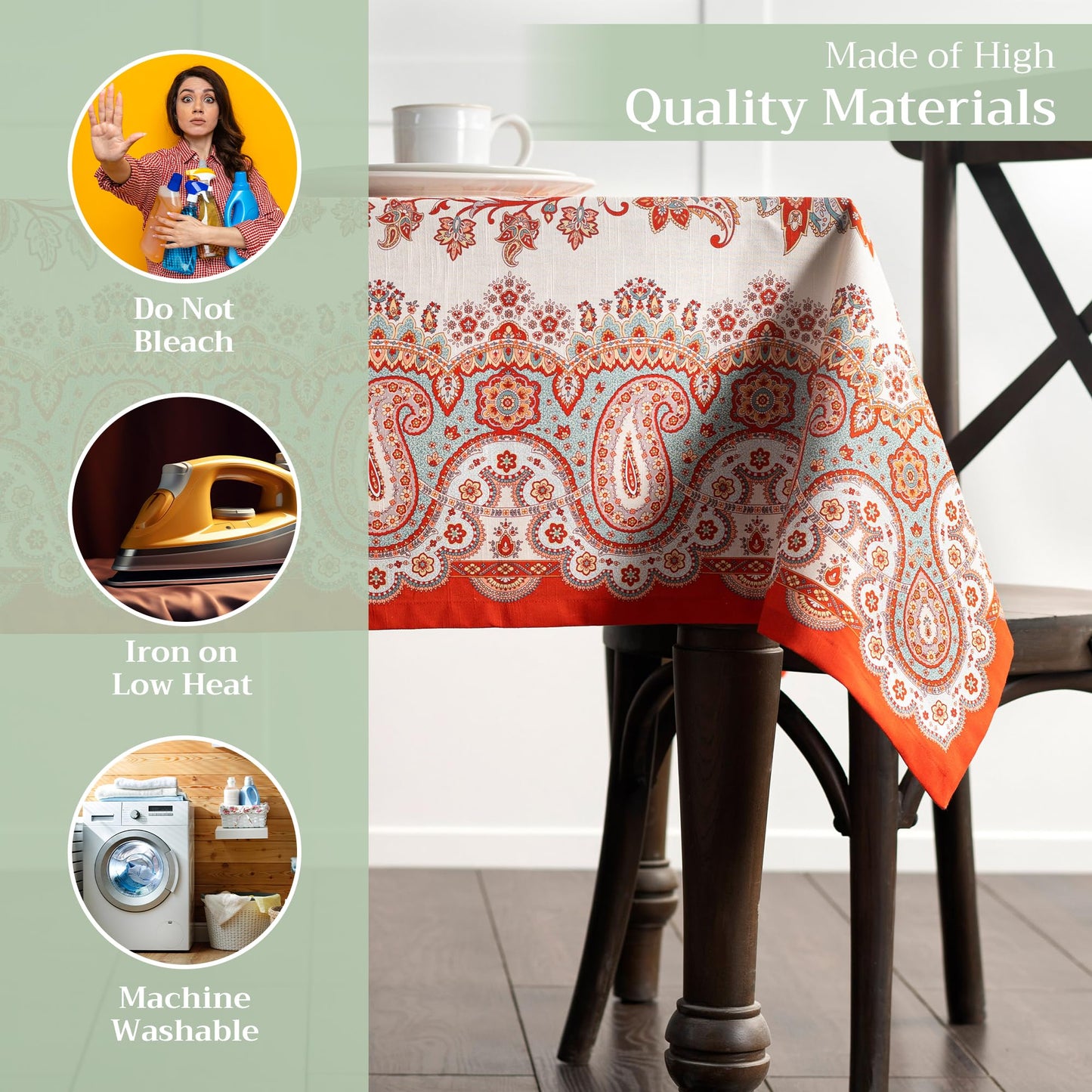 Maison d' Hermine Table Cloth Rectangle Table 100% Cotton 60 x 90 Inches Fall Tablecloth Reusable Everyday Use for Thanksgiving Christmas Decorations Dining Farmhouse Party (Cachemire)