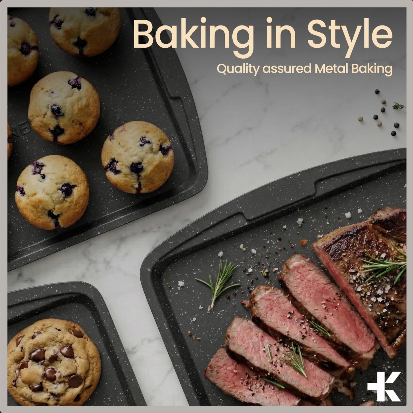 Bakken Swiss - Bakeware Set – 6 Piece – Stackable, Deluxe, Non-Stick Baking Pans for Professional and Home Cooking – Carbon Steel, Gray Stone Coating