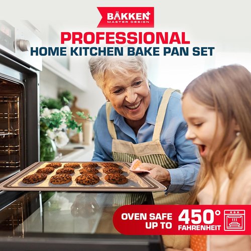 BAKKEN 6-Piece Baking Pan Set | Commercial Grade Carbon Steel, Nonstick & Space-Saving Design, Oven Safe Up To 450°F, Brown