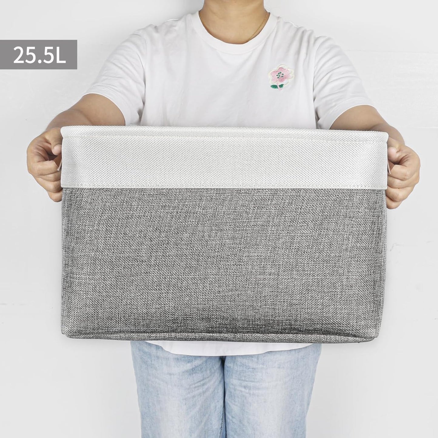 Bagnizer Storage Bins - Large Fabric Baskets for Organizing | 3-Pack Decorative Linen Bins (Grey & White) 15x11x9.5 Inches