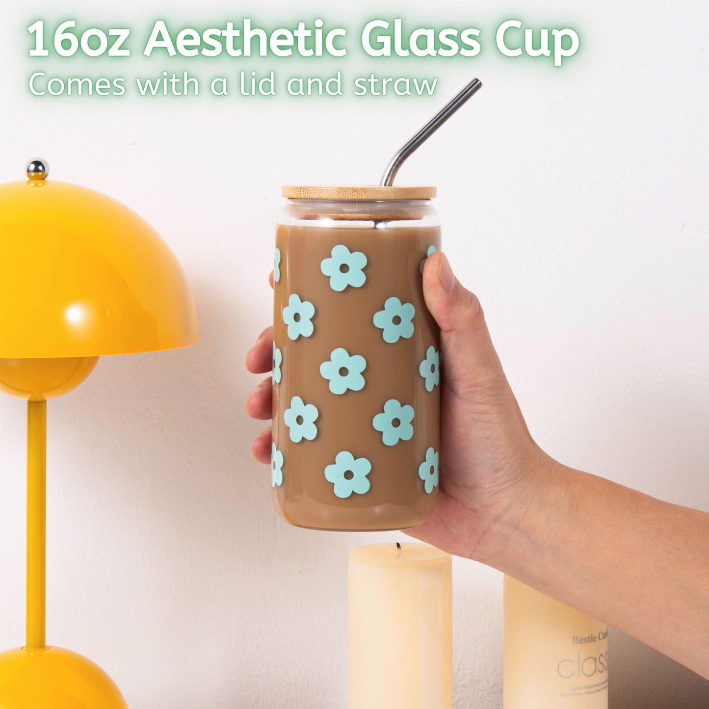 JTEWB Birthday Gifts For Women, Teen Girl, Her, Happy Birthday Gift Box For Girl, Women, Sister, Daughter, Friends, Cute Daisy Aesthetic Glass Cups Gift Set 7pcs (Mint green)