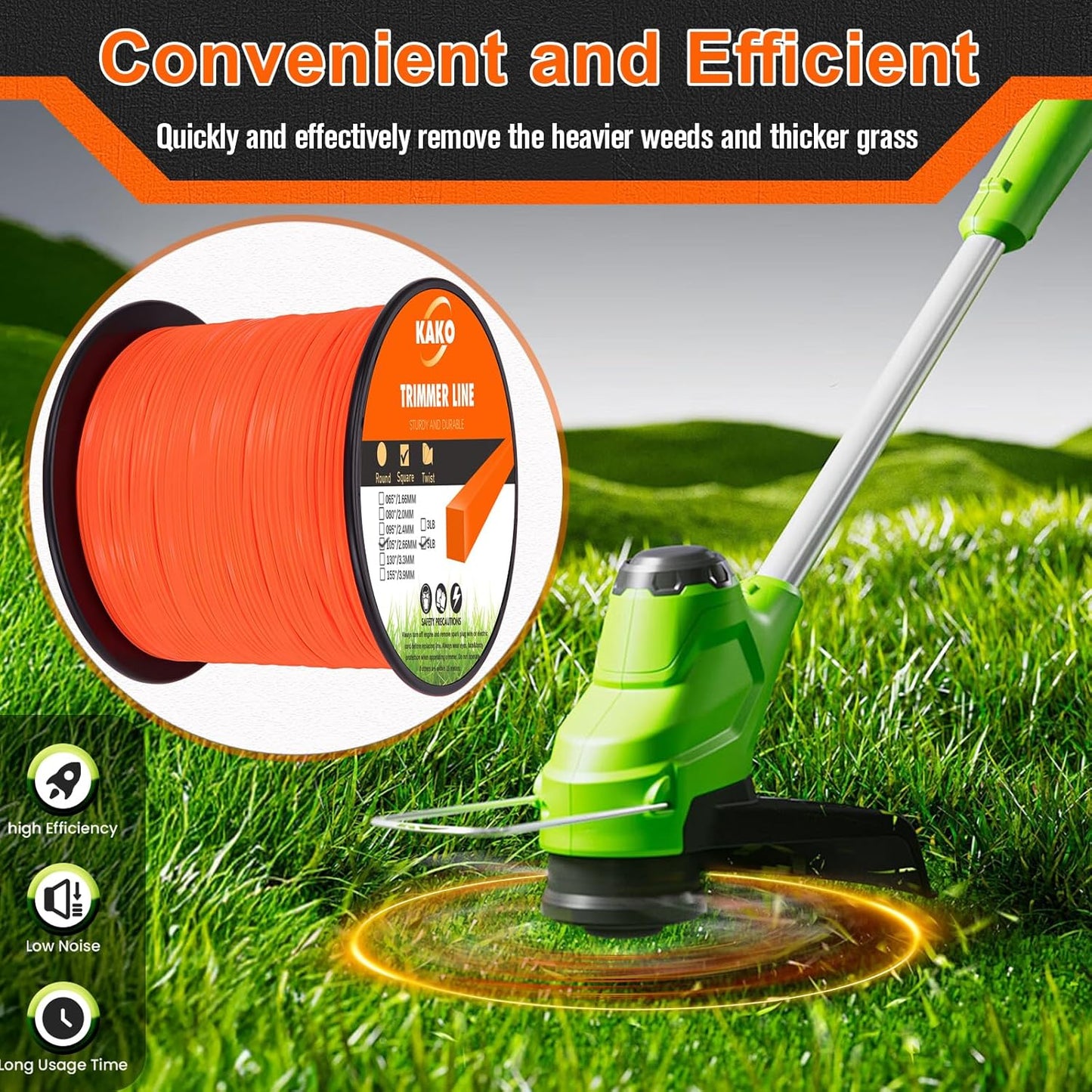 KAKO 105 Trimmer Line - Commercial Nylon Weed Eater String .105 Inch | 1038 Ft, Square Design