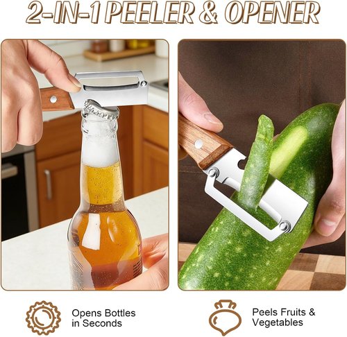 2026 Upgrade Vegetable Peeler - Stainless Steel Wide Blade & Wooden Handle | 2-in-1 Kitchen Tool