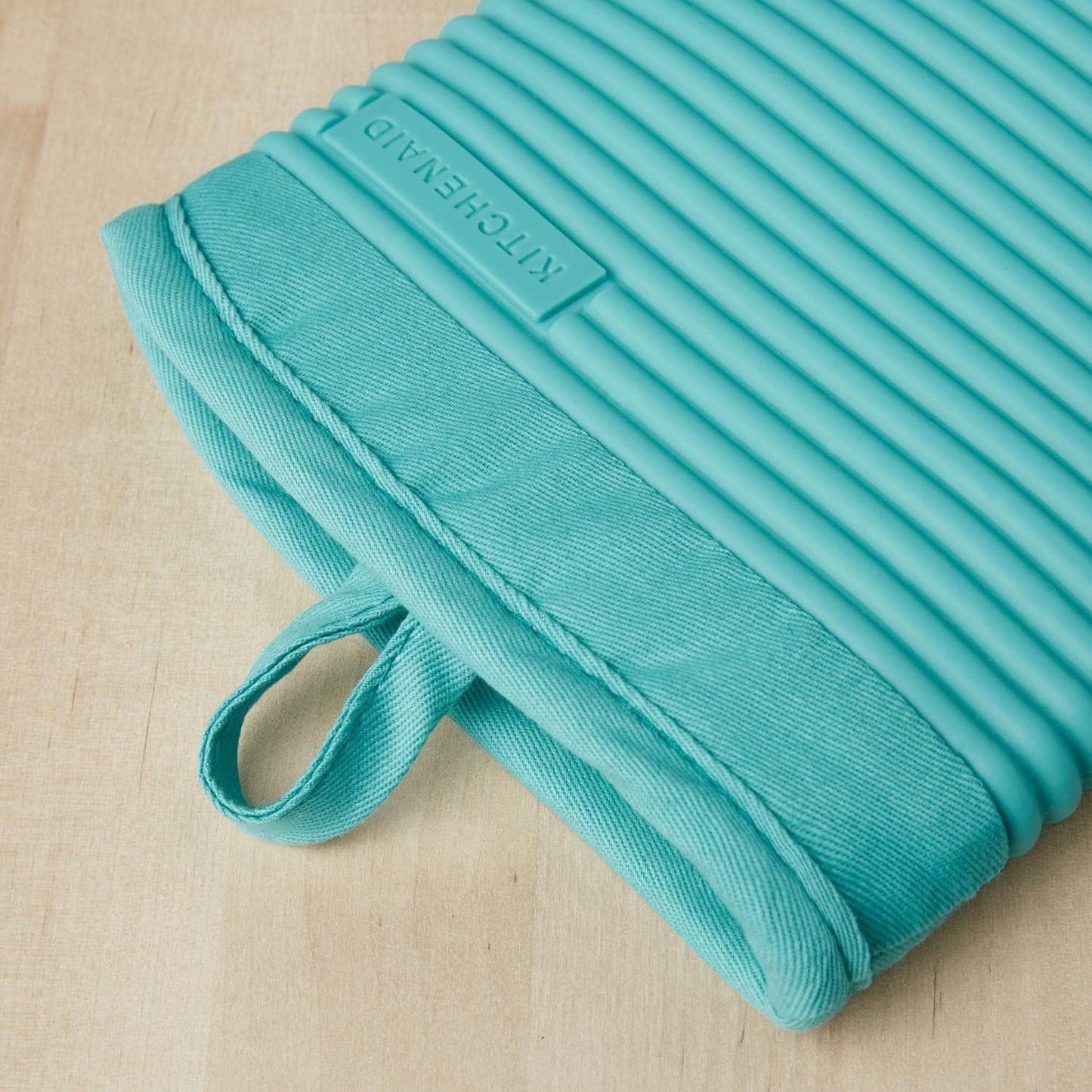 KitchenAid Ribbed Silicone Oven Mitts - Heat Resistant 2-Pack Set, 7.5"x13", Aqua Sky
