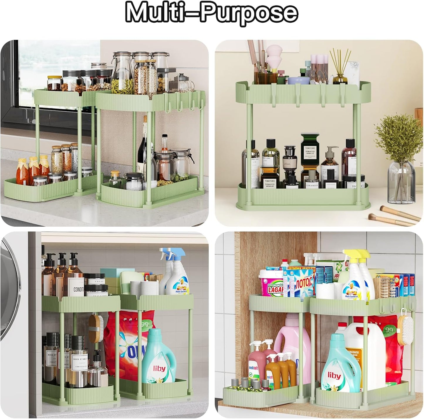 Ukeetap Multi-Purpose Pull-Out Storage Organizers - Under Sink & Cabinet Solutions, 12.8 Inch, Green